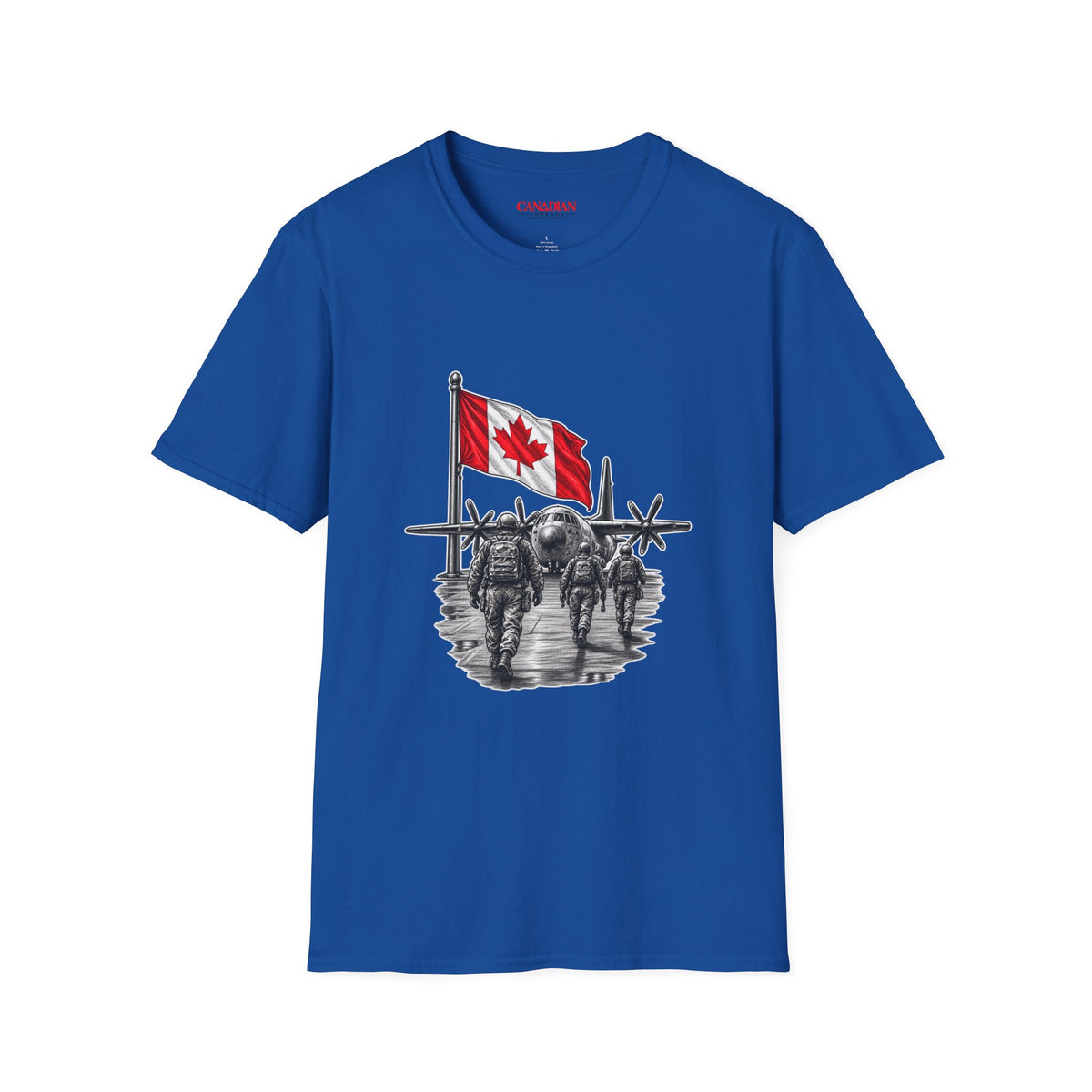 T-Shirt — Canadian Flag with Military Aircraft & Soldiers Graphic