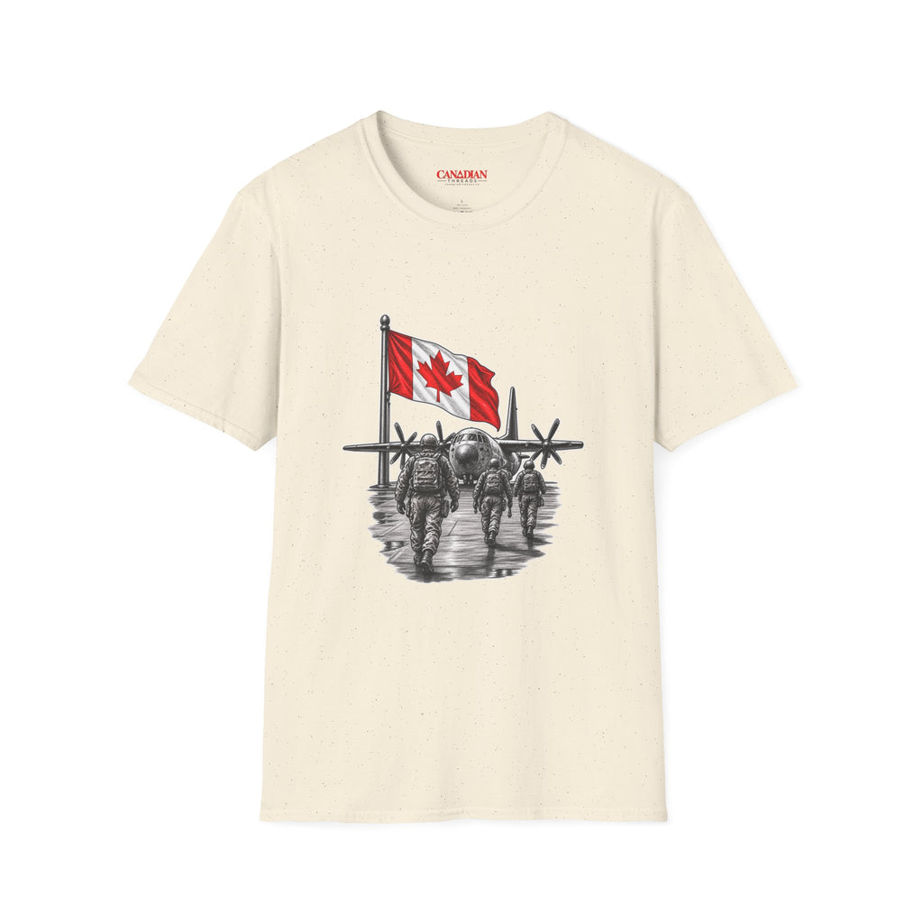 T-Shirt — Canadian Flag with Military Aircraft & Soldiers Graphic