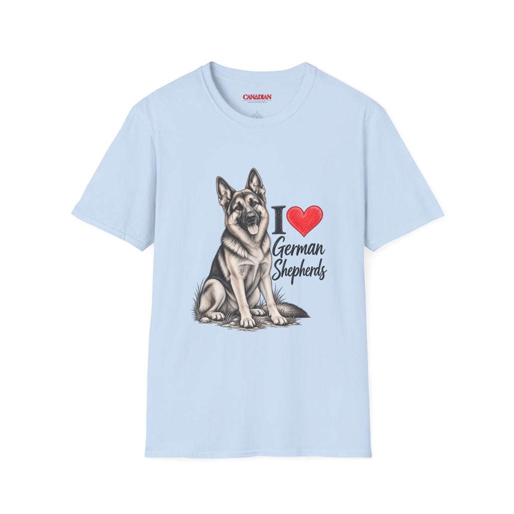 I Love German Shepherds T-Shirt – Cute Sitting German Shepherd Dog Tee