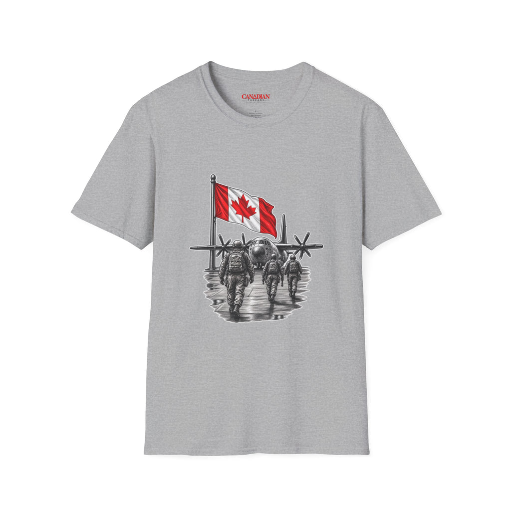 T-Shirt — Canadian Flag with Military Aircraft & Soldiers Graphic