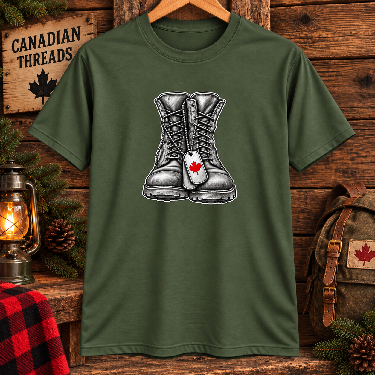 T-Shirt — Combat Boots Graphic Tee with Red Heart Accent