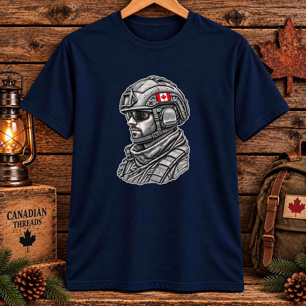 Canadian Military Helmet T-Shirt with Flag