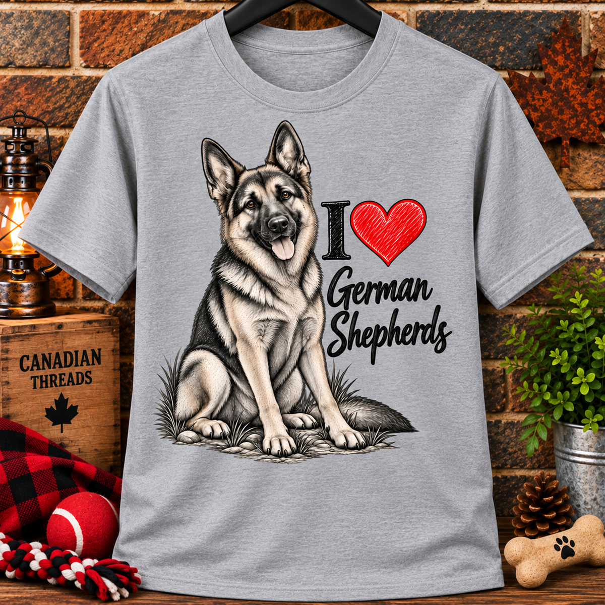 I Love German Shepherds T-Shirt – Cute Sitting German Shepherd Dog Tee