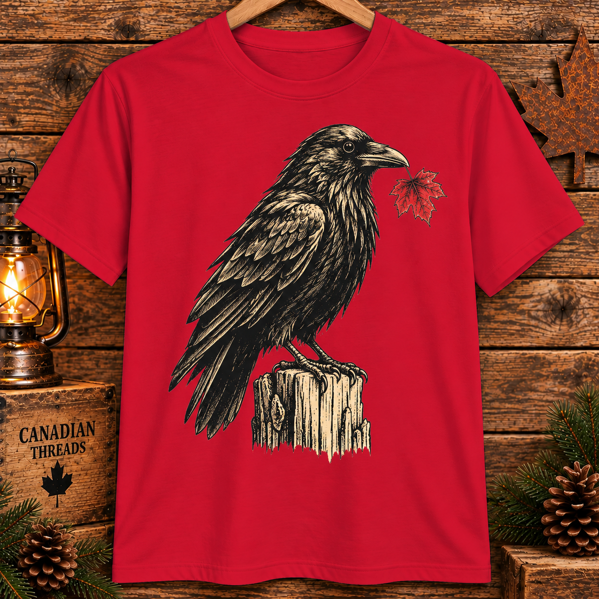 Raven with Red Leaf T-Shirt