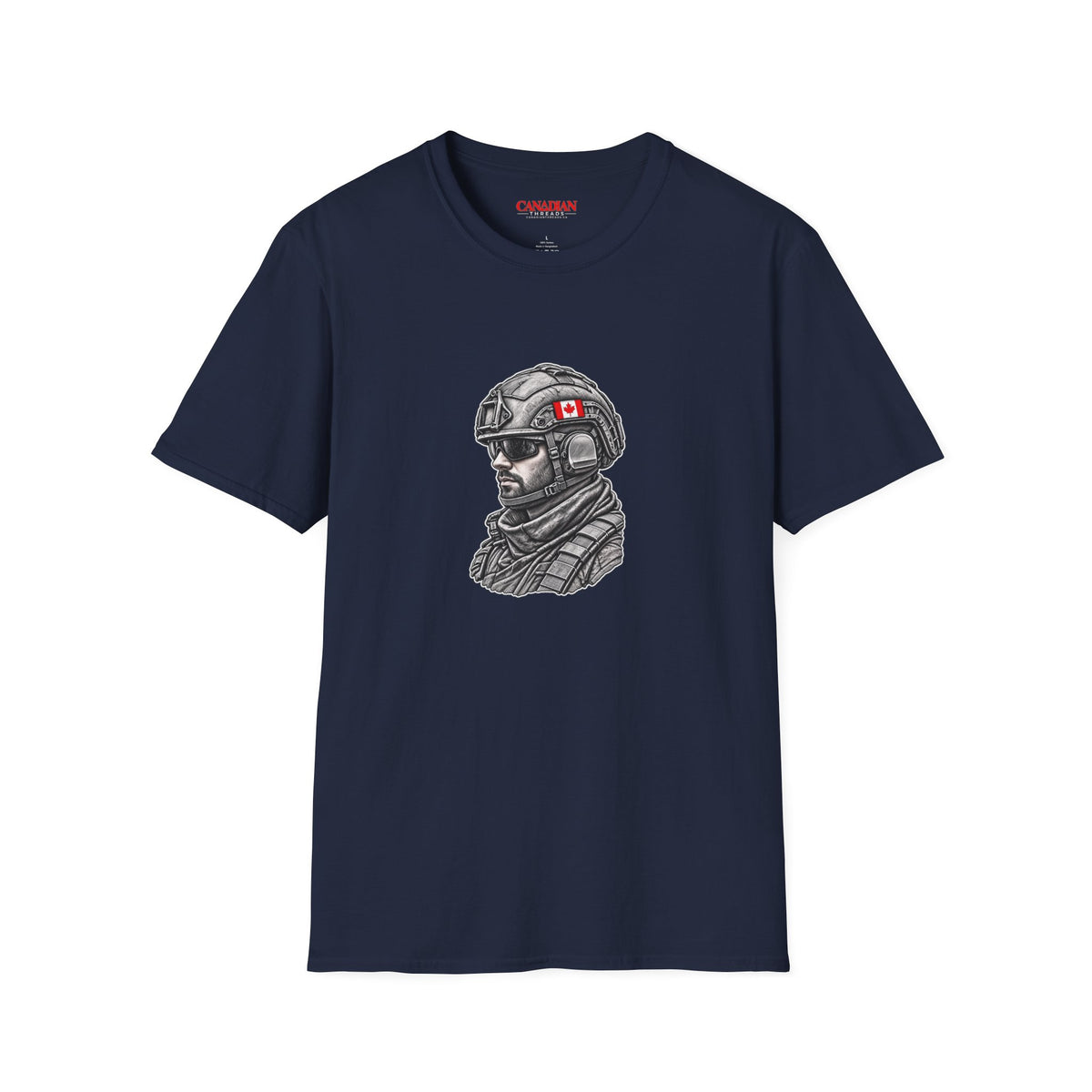 Canadian Military Helmet T-Shirt with Flag