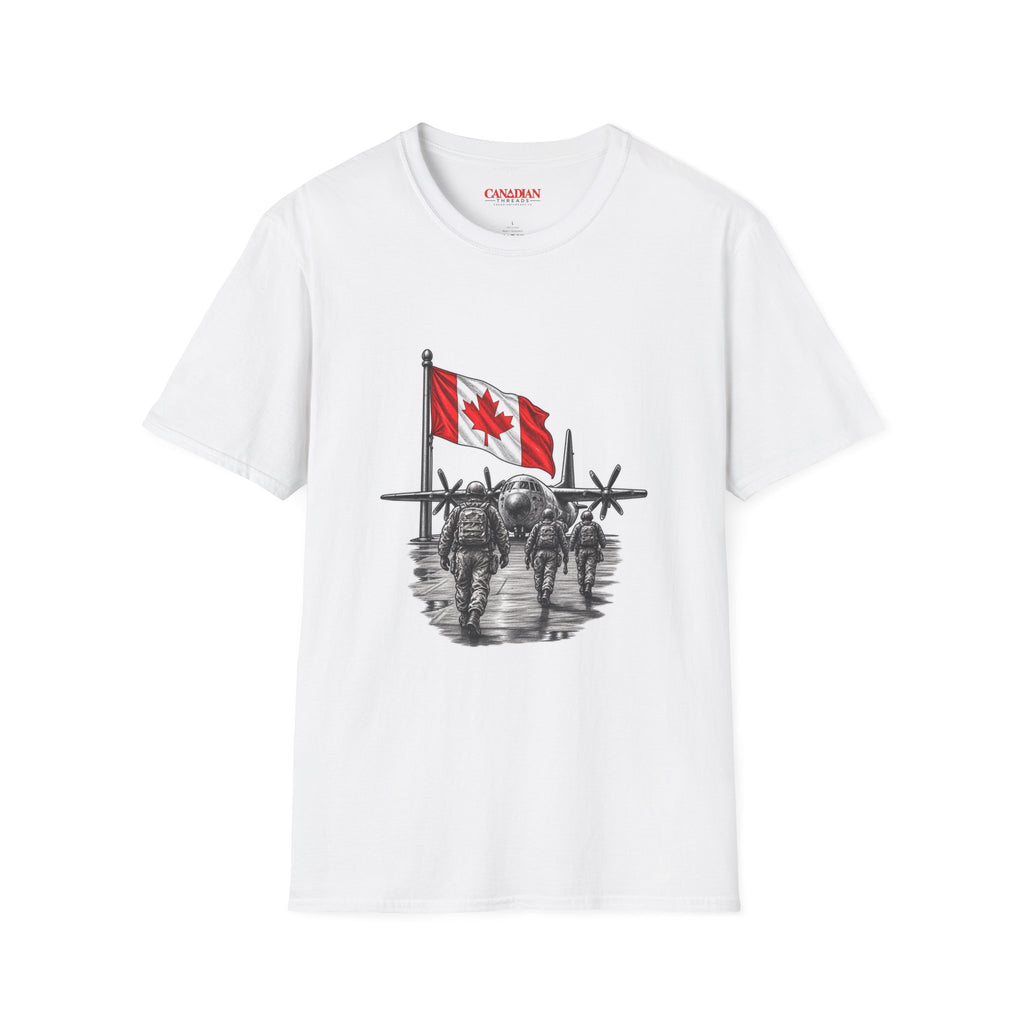 T-Shirt — Canadian Flag with Military Aircraft & Soldiers Graphic
